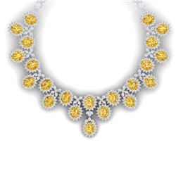 76 CTW Royalty Canary Citrine & VS Diamond Necklace 18K White Gold - REF-1381F8M - 38634