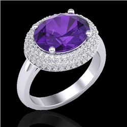4 CTW Amethyst & Micro Pave VS/SI Diamond Certified Ring 18K White Gold - REF-98K5R - 20902