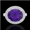 Image 2 : 4 CTW Amethyst & Micro Pave VS/SI Diamond Certified Ring 18K White Gold - REF-98K5R - 20902
