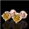 Image 1 : 1.5 CTW Intense Fancy Yellow Diamond Art Deco Stud Earrings 18K Rose Gold - REF-263M6F - 38072