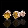 Image 2 : 1.5 CTW Intense Fancy Yellow Diamond Art Deco Stud Earrings 18K Rose Gold - REF-263M6F - 38072