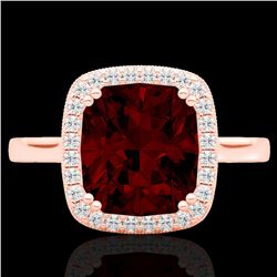 3 CTW Garnet & Micro Pave VS/SI Diamond Certified Halo Ring 14K Rose Gold - REF-40K2R - 22844
