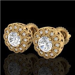 1.32 CTW VS/SI Diamond Solitaire Art Deco Stud Earrings 18K Yellow Gold - REF-245F5M - 37054
