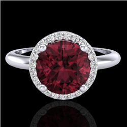 2.70 CTW Garnet & Micro Pave VS/SI Diamond Ring Designer Halo 18K White Gold - REF-58N9Y - 23211