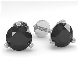 1.0 CTW Black Certified Diamond Stud Earrings Martini 14K White Gold - REF-31R3K - 38311