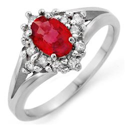 0.90 CTW Red Sapphire & Diamond Ring 10K White Gold - REF-33R3K - 10571