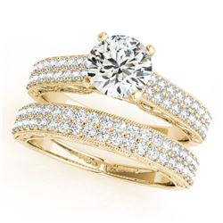 1.76 CTW Certified VS/SI Diamond Pave 2Pc Set Solitaire Wedding 14K Yellow Gold - REF-249M5F - 32134