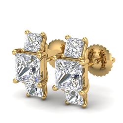 3.08 CTW Princess VS/SI Diamond Art Deco Stud Earrings 18K Yellow Gold - REF-668K2R - 37201