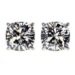 2 CTW Certified VS/SI Quality Cushion Cut Diamond Stud Earrings 10K White Gold - REF-552M2F - 33097