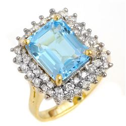 5.10 CTW Blue Topaz & Diamond Ring 14K Yellow Gold - REF-82Y8N - 13201