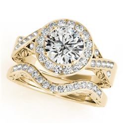 1.89 CTW Certified VS/SI Diamond 2Pc Wedding Set Solitaire Halo 14K Yellow Gold - REF-588T2X - 31309