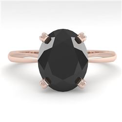 5.0 CTW Oval Black Diamond Engagement Designer Ring 18K Rose Gold - REF-143R8K - 32450