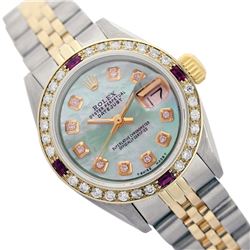 Rolex Ladies Two Tone 14K Gold/SS, Diam Dial & Diam/Ruby Bezel, Saph Crystal - REF-368N7F