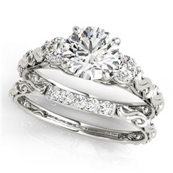 1.39 CTW Certified VS/SI Diamond 3 Stone 2Pc Wedding Set 14K White Gold - REF-368W2H - 32054