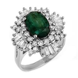 3.90 CTW Emerald & Diamond Ring 18K White Gold - REF-170N2Y - 13285