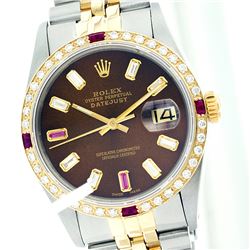 Rolex Men's Two Tone 14K Gold/SS, QuickSet, Diam/Ruby Dial & Diam/Ruby Bezel - REF-474M5H