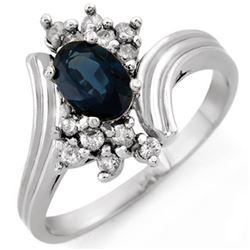 1.0 CTW Blue Sapphire & Diamond Ring 18K White Gold - REF-43K8R - 10437