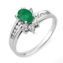 1.03 CTW Emerald & Diamond Ring 10K White Gold - REF-30H8W - 11018