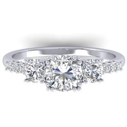 1.5 CTW Certified VS/SI Diamond Art Deco 3 Stone Ring 14K White Gold - REF-215H3W - 30459