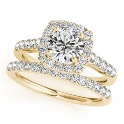 1.70 CTW Certified VS/SI Diamond 2Pc Wedding Set Solitaire Halo 14K Yellow Gold - REF-235R3K - 30719