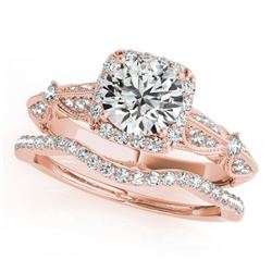 1.54 CTW Certified VS/SI Diamond 2Pc Wedding Set Solitaire Halo 14K Rose Gold - REF-393R6K - 30958