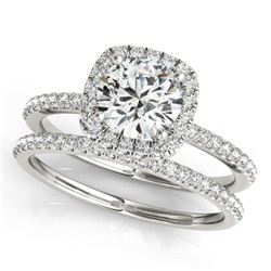 1.20 CTW Certified VS/SI Diamond 2Pc Wedding Set Solitaire Halo 14K White Gold - REF-195M6F - 30657