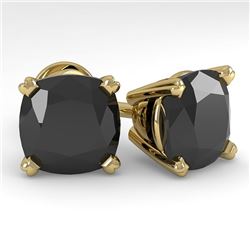 6 CTW Cushion Black Diamond Stud Designer Earrings 18K Yellow Gold - REF-146M9F - 32329