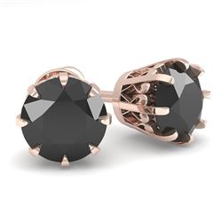 2.0 CTW Black Diamond Stud Solitaire Earrings 18K Rose Gold - REF-81H8W - 35690