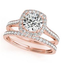 1.67 CTW Certified VS/SI Diamond 2Pc Wedding Set Solitaire Halo 14K Rose Gold - REF-387F3M - 31215