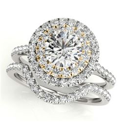 1.45 CTW Certified VS/SI Diamond 2Pc Set Solitaire Halo 14K White & Yellow Gold - REF-228T2X - 30684