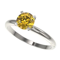 1.04 CTW Certified Intense Yellow SI Diamond Solitaire Engagement Ring 10K White Gold - REF-136R4K -