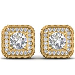 2 CTW Certified VS/SI Diamond Art Deco Micro Halo Stud Earrings 14K Yellow Gold - REF-224R4K - 30500