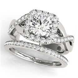 2 CTW Certified VS/SI Diamond 2Pc Wedding Set Solitaire Halo 14K White Gold - REF-413N8Y - 30651