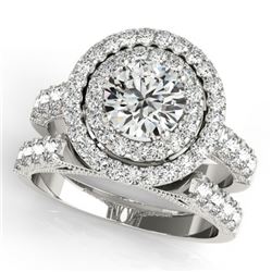 3.42 CTW Certified VS/SI Diamond 2Pc Wedding Set Solitaire Halo 14K White Gold - REF-793T8X - 31223