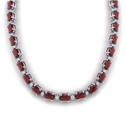 61.85 CTW Garnet & VS/SI Certified Diamond Eternity Necklace 10K White Gold - REF-275T8X - 29508