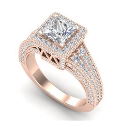 3.5 CTW Princess VS/SI Diamond Solitaire Micro Pave Ring 18K Rose Gold - REF-581M8F - 37167