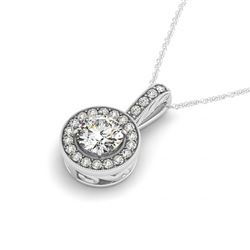 0.80 CTW Certified VS/SI Diamond Solitaire Halo Necklace 14K White Gold - REF-103M3F - 30004