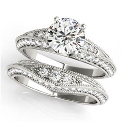 1.76 CTW Certified VS/SI Diamond Solitaire 2Pc Wedding Set Antique 14K White Gold - REF-237T6X - 314