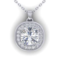 1.25 CTW Cushion Cut Certified VS/SI Diamond Art Deco Necklace 14K White Gold - REF-402H9W - 30339