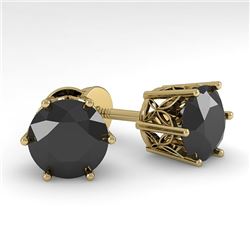 4.0 CTW Black Certified Diamond Stud Solitaire Earrings 18K Yellow Gold - REF-104M8F - 35857