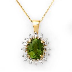 3.55 CTW Green Tourmaline & Diamond Necklace 10K Yellow Gold - REF-73T6X - 10795