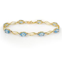 8.02 CTW Blue Topaz & Diamond Bracelet Solid 10K Yellow Gold - REF-35X5T - 10827