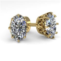 1.0 CTW VS/SI Oval Cut Diamond Stud Solitaire Earrings 18K Yellow Gold - REF-156T4X - 35671