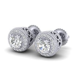 1.55 CTW VS/SI Diamond Solitaire Art Deco Stud Earrings 18K White Gold - REF-259M3F - 36962