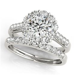 2.14 CTW Certified VS/SI Diamond 2Pc Wedding Set Solitaire Halo 14K White Gold - REF-259Y5N - 30738