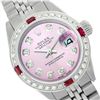 Image 1 : Rolex Ladies Stainless Steel, Diam Dial & Diam/Ruby Bezel, Saph Crystal - REF-355R6Z