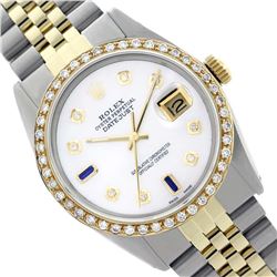 Rolex Ladies Two Tone 14K Gold/SS, Diam Dial & Diam/Sapphire Bezel, Saph Crystal - REF-368R7Z