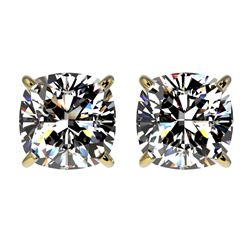 2 CTW Certified VS/SI Quality Cushion Cut Diamond Stud Earrings 10K Yellow Gold - REF-552R2K - 33099
