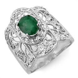 2.15 CTW Emerald & Diamond Ring 14K White Gold - REF-80K2R - 10577