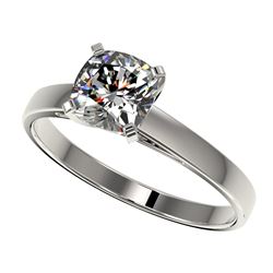 1 CTW Certified VS/SI Quality Cushion Cut Diamond Solitaire Ring 10K White Gold - REF-270M3F - 32997
